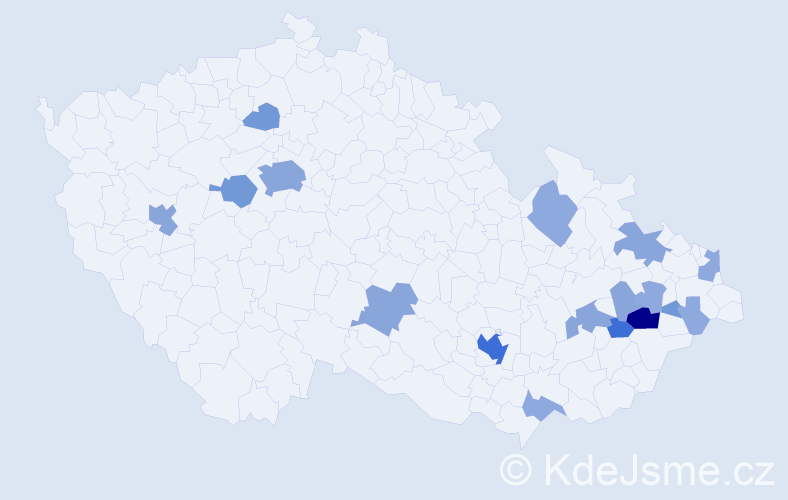 Příjmení: 'Slimáčková', počet výskytů 46 v celé ČR