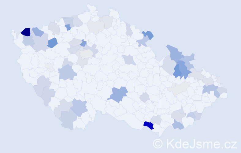 Příjmení: 'Dobošová', počet výskytů 151 v celé ČR