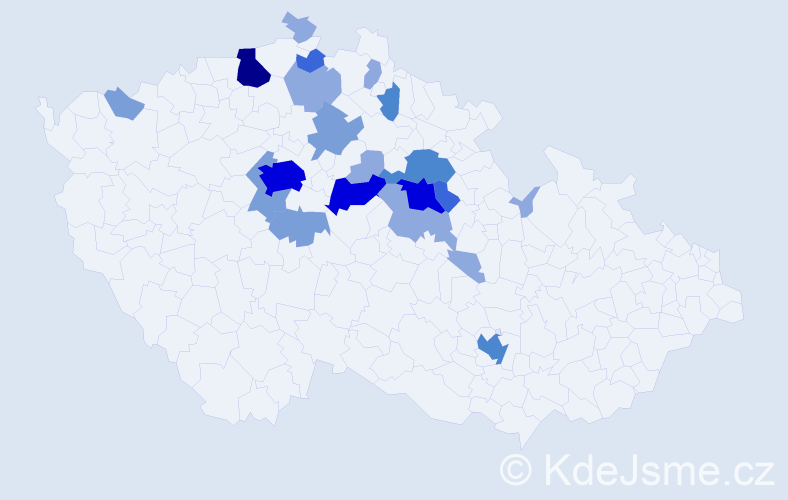 Příjmení: 'Tahal', počet výskytů 58 v celé ČR