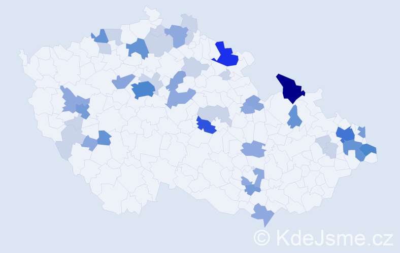 Příjmení: 'Kocúr', počet výskytů 125 v celé ČR