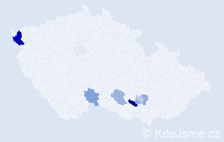 Příjmení: 'Cunder', počet výskytů 12 v celé ČR