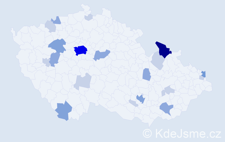 Příjmení: 'Krajčiová', počet výskytů 53 v celé ČR