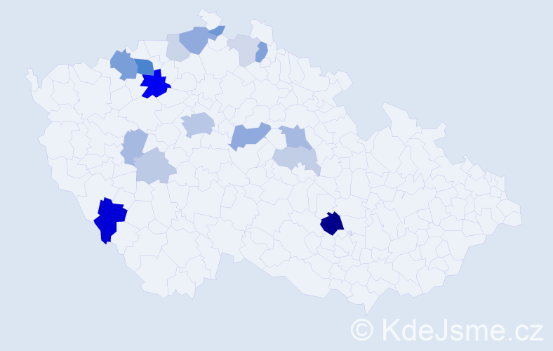 Příjmení: 'Tittl', počet výskytů 45 v celé ČR