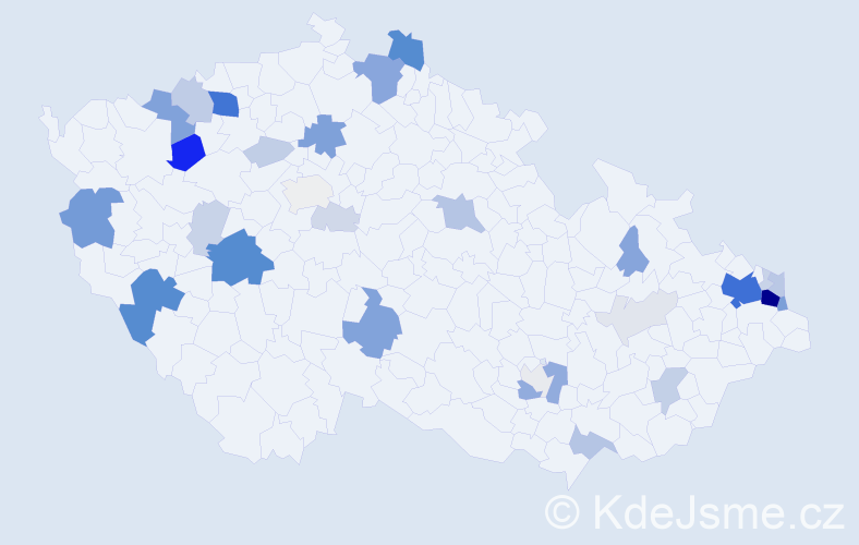 Příjmení: 'Kmeťo', počet výskytů 122 v celé ČR