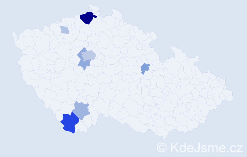 Příjmení: 'Tejmar', počet výskytů 25 v celé ČR