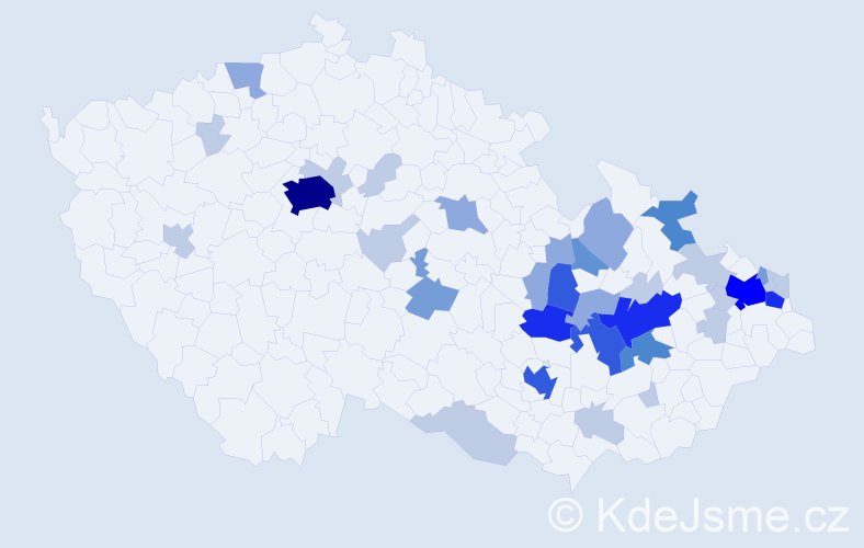Příjmení: 'Dospiva', počet výskytů 105 v celé ČR