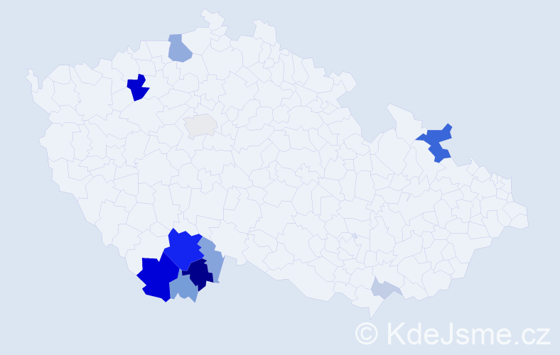 Příjmení: 'Iška', počet výskytů 38 v celé ČR