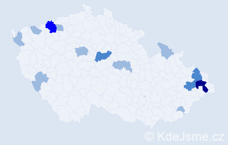 Příjmení: 'Modrovičová', počet výskytů 25 v celé ČR