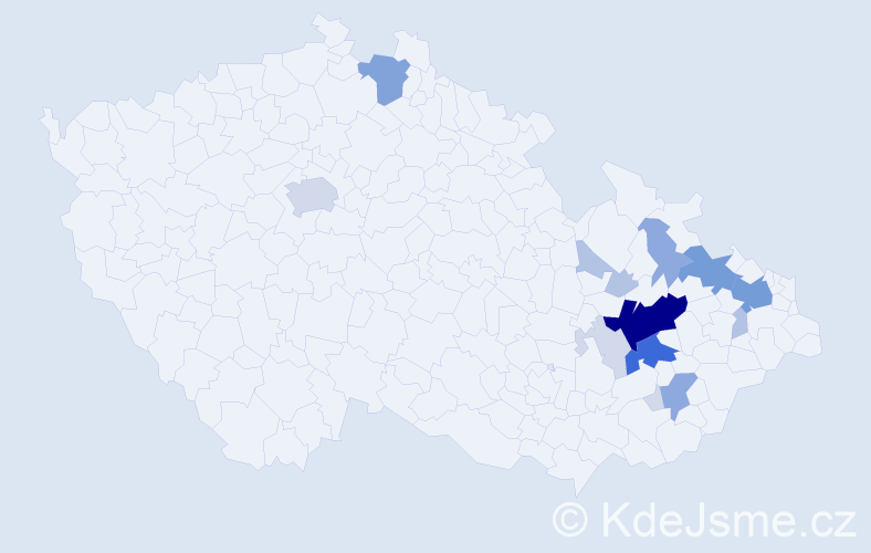 Příjmení: 'Rašťáková', počet výskytů 54 v celé ČR