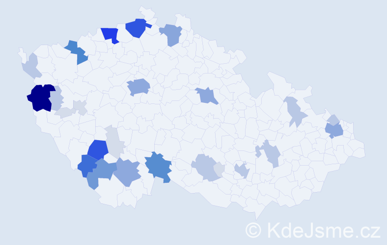 Příjmení: 'Zušťák', počet výskytů 119 v celé ČR
