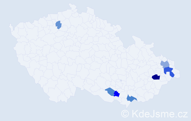 Příjmení: 'Moniaková', počet výskytů 19 v celé ČR