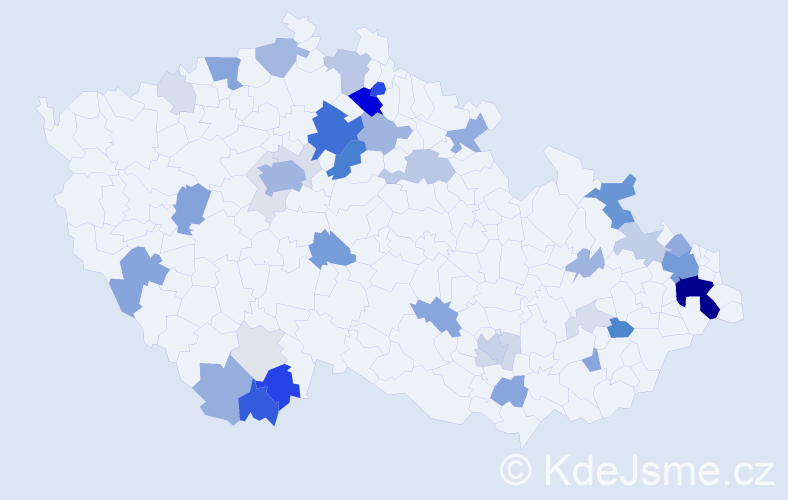 Příjmení: 'Halešová', počet výskytů 155 v celé ČR