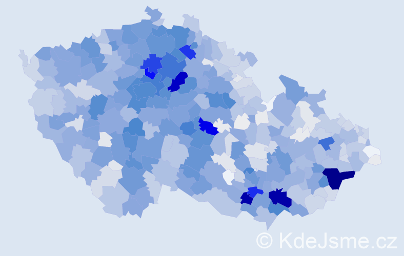 Příjmení: 'Šťastný', počet výskytů 6118 v celé ČR