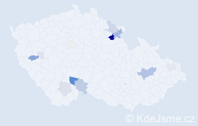 Příjmení: 'Hukel', počet výskytů 18 v celé ČR