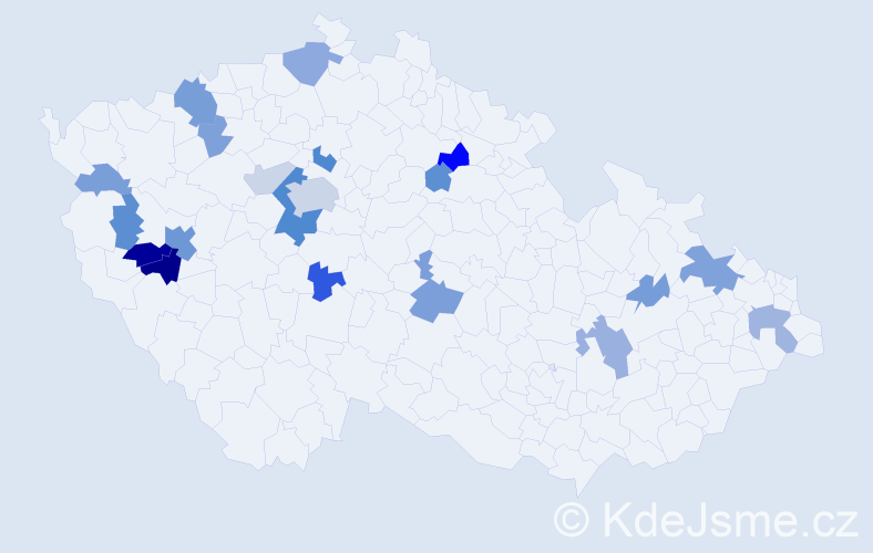 Příjmení: 'Pouba', počet výskytů 50 v celé ČR
