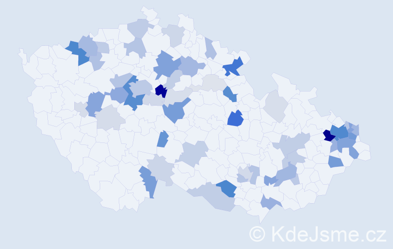 Příjmení: 'Bogdan', počet výskytů 187 v celé ČR