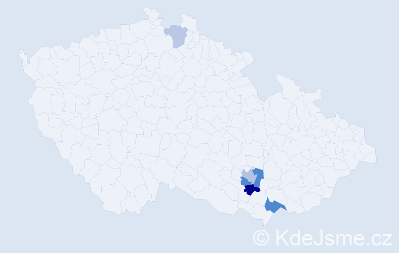 Příjmení: 'Mífek', počet výskytů 22 v celé ČR