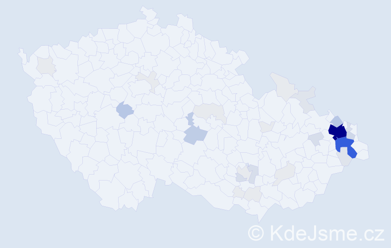 Příjmení: 'Hranický', počet výskytů 143 v celé ČR