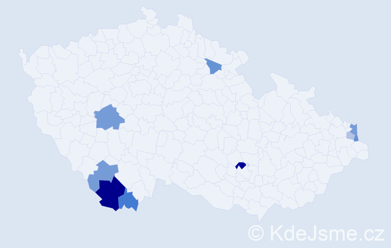 Příjmení: 'Cako', počet výskytů 15 v celé ČR