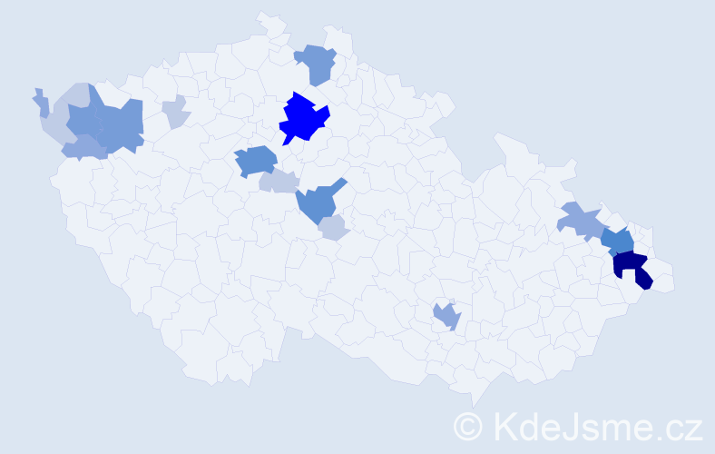 Příjmení: 'Kuráková', počet výskytů 53 v celé ČR