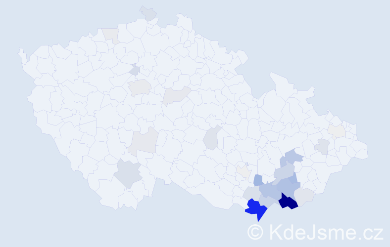 Příjmení: 'Hodonský', počet výskytů 95 v celé ČR