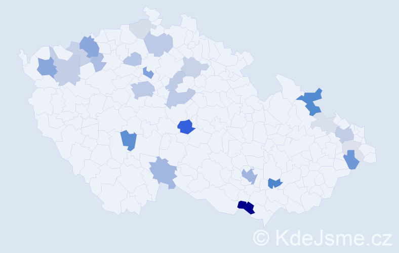 Příjmení: 'Kutnohorský', počet výskytů 78 v celé ČR