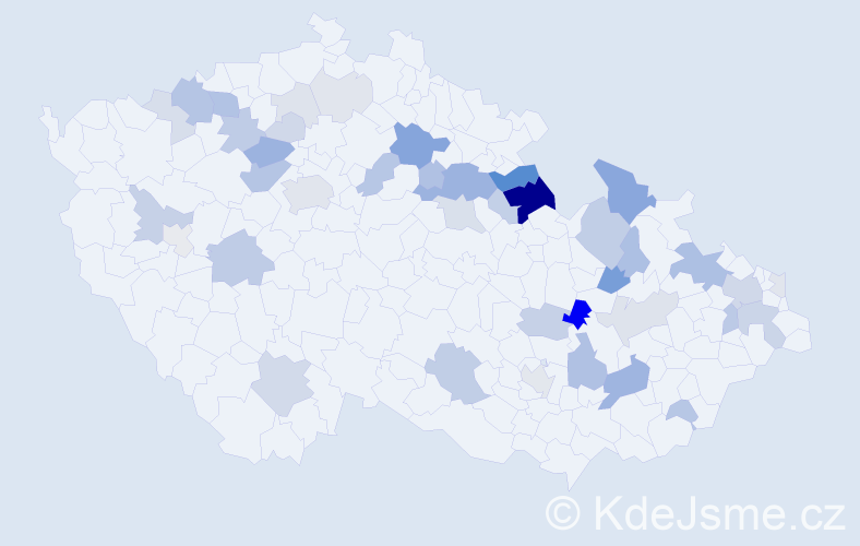 Příjmení: 'Klár', počet výskytů 130 v celé ČR