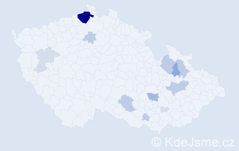 Příjmení: 'Baštrnák', počet výskytů 43 v celé ČR