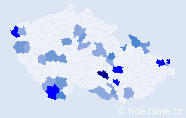 Příjmení: 'Valičková', počet výskytů 75 v celé ČR