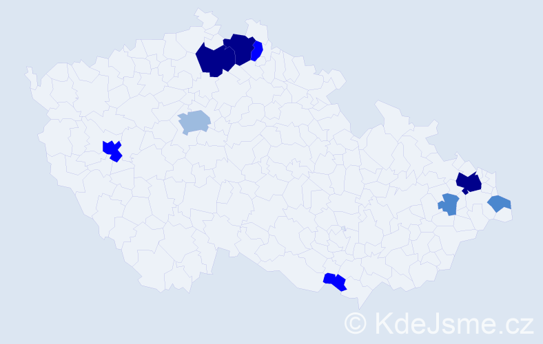 Příjmení: 'Kuc', počet výskytů 26 v celé ČR