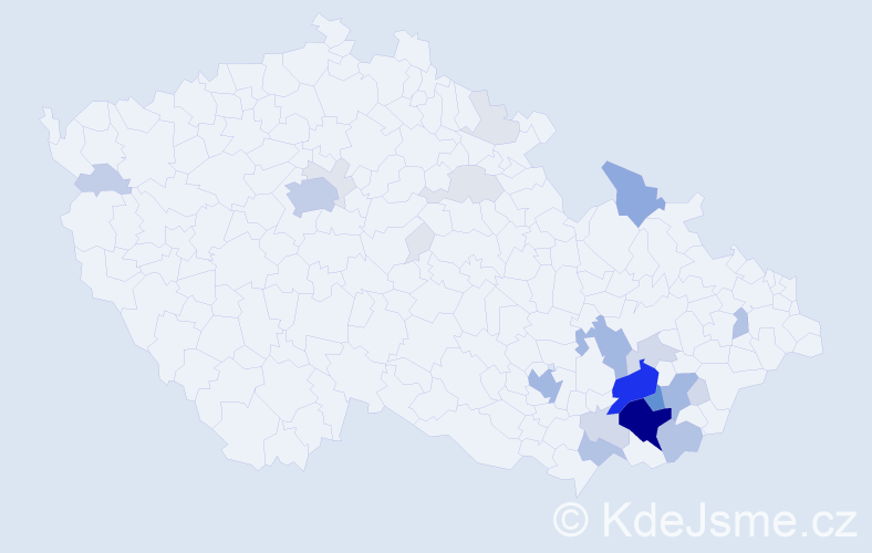 Příjmení: 'Rozsypálek', počet výskytů 116 v celé ČR