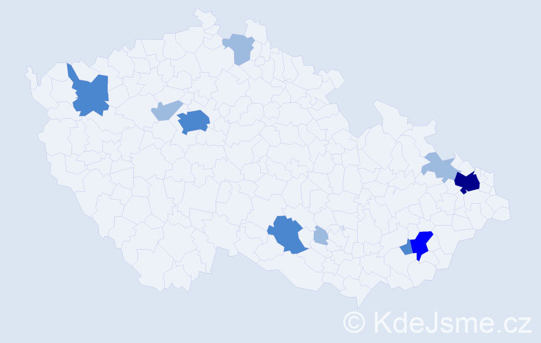 Příjmení: 'Vozárik', počet výskytů 19 v celé ČR