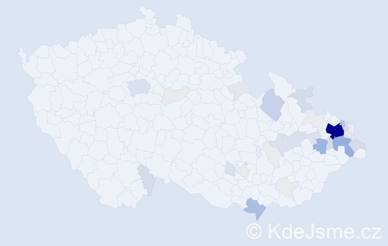 Příjmení: 'Mutina', počet výskytů 166 v celé ČR