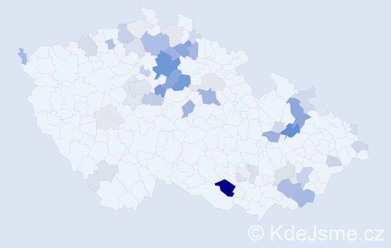 Příjmení: 'Hybler', počet výskytů 189 v celé ČR