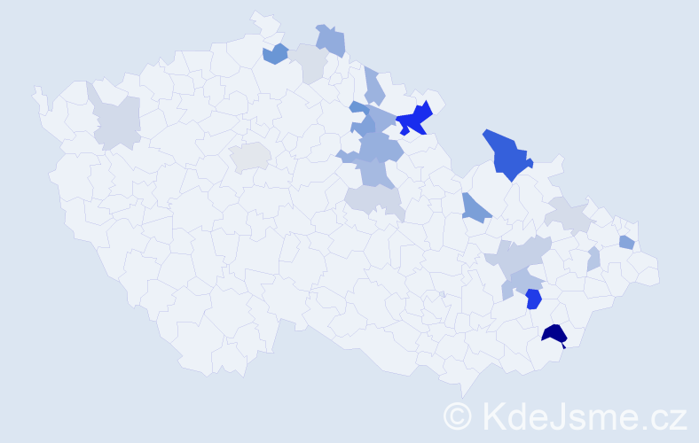 Příjmení: 'Kudelka', počet výskytů 54 v celé ČR