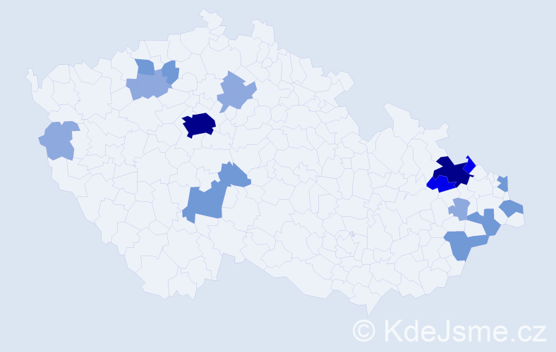 Příjmení: 'Kyzek', počet výskytů 45 v celé ČR