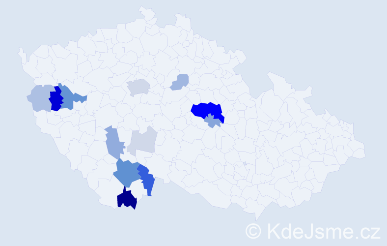 Příjmení: 'Tvrzická', počet výskytů 50 v celé ČR