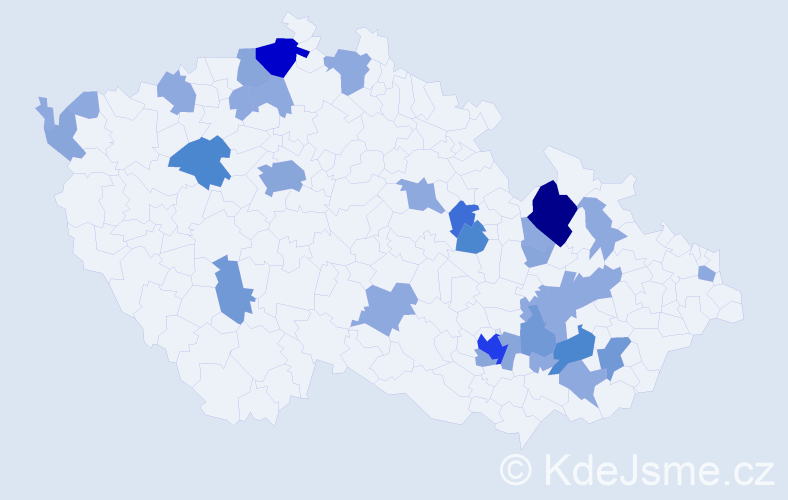 Příjmení: 'Pavlák', počet výskytů 74 v celé ČR