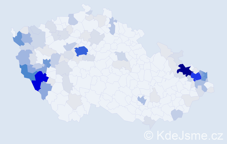 Příjmení: 'Valečková', počet výskytů 383 v celé ČR