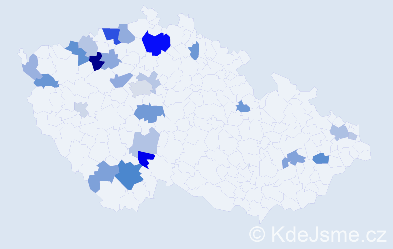 Příjmení: 'Sujová', počet výskytů 53 v celé ČR