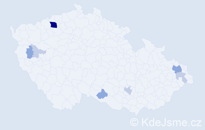 Příjmení: 'Danics', počet výskytů 20 v celé ČR