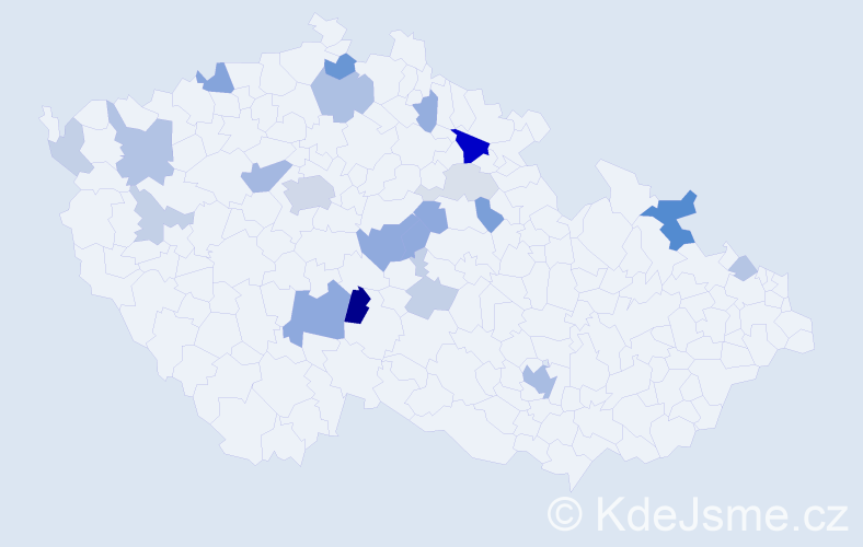 Příjmení: 'Kňákal', počet výskytů 52 v celé ČR