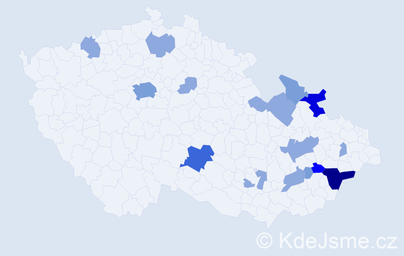 Příjmení: 'Kubaníková', počet výskytů 38 v celé ČR