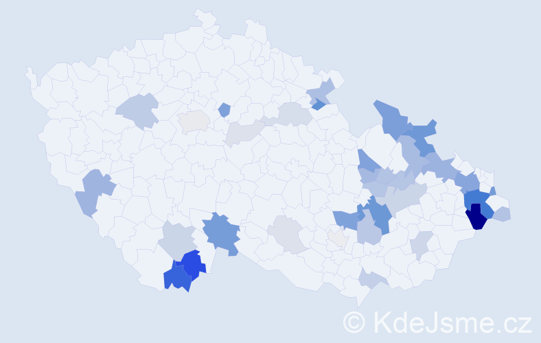 Příjmení: 'Kubalák', počet výskytů 128 v celé ČR