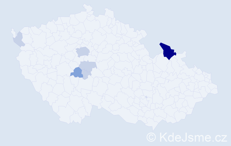 Příjmení: 'Pišek', počet výskytů 19 v celé ČR