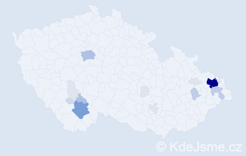 Příjmení: 'Krejčíčková', počet výskytů 61 v celé ČR