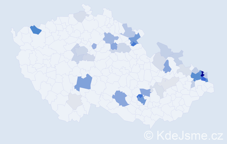Příjmení: 'Grym', počet výskytů 136 v celé ČR