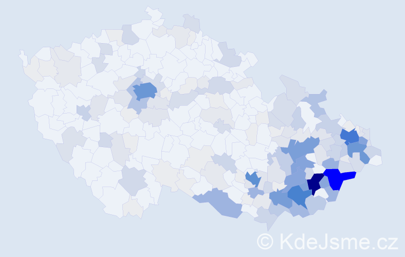 Příjmení: 'Slováček', počet výskytů 952 v celé ČR