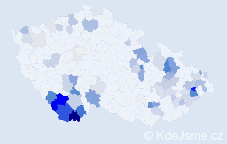 Příjmení: 'Frnka', počet výskytů 189 v celé ČR