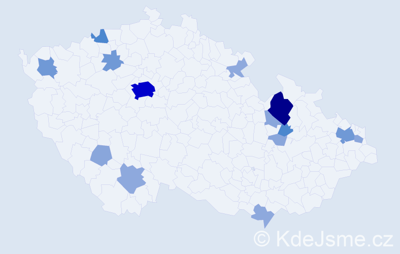 Příjmení: 'Dražný', počet výskytů 45 v celé ČR
